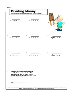 Dividing Money Division Worksheet