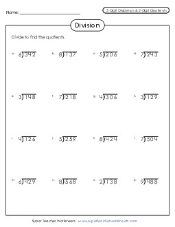 Long Division with Remainders Worksheet