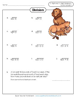 Long Division - 2 and 3-Digit Dividends Worksheet