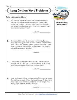 Word Problems: 3-Digit Dividends Division Worksheet