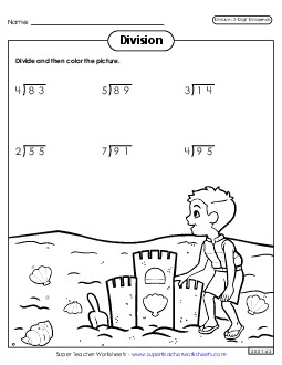 Color and Divide: Sandcastle Free Division Worksheet