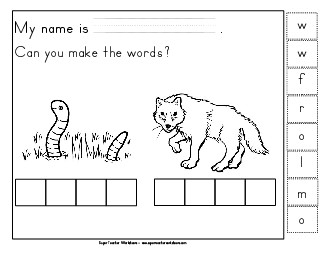 Build-a-Word: Worm and Wolf Phonics Beginningsounds Worksheet