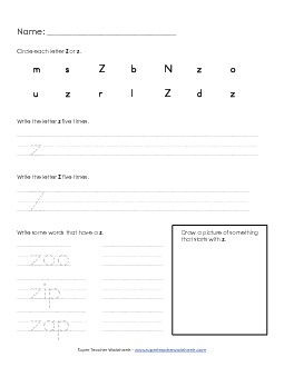 Letter Z z - Practice Sheet Free Alphabet Worksheet