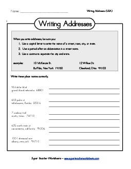 Writing Addresses Worksheet