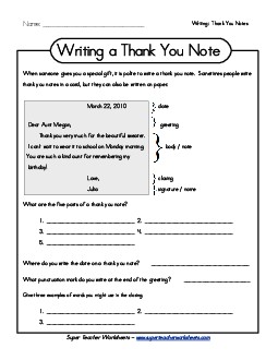 Thank You Letter #1 Writing Worksheet