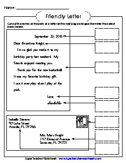 Friendly Letter: Cut & Glue Writing Worksheet