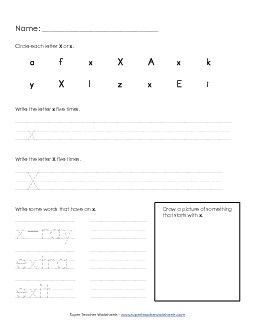 Letter X x - Practice Sheet Alphabet Worksheet