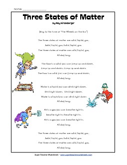 States of Matter Song Songs Worksheet