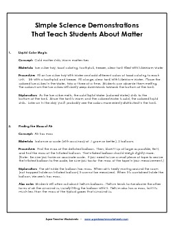 Matter Demonstrations Worksheet