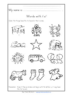 Words with S s Phonics Words With Worksheet