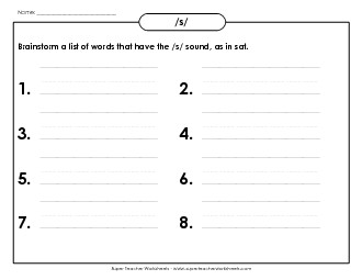 Brainstorm /s/ Words Phonics Words With Worksheet