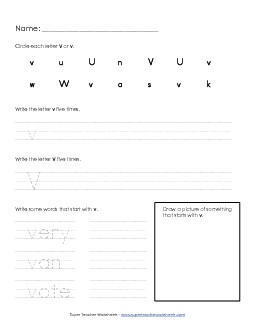 Letter V v - Practice Sheet Alphabet Worksheet