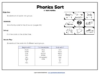 Word Sort - /t/ Phonics Words With Worksheet