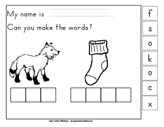 Build-a-Word: Fox & Sock Phonics Long Short O Worksheet