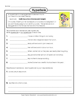 Hyperbole Worksheet Worksheet