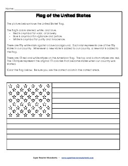 American Flag (Read & Color) Patriotic Symbols Worksheet