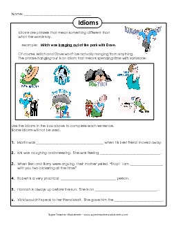 Idiom Sentences Idioms Worksheet