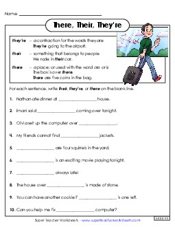 They\'re, There, Their Homophones Worksheet