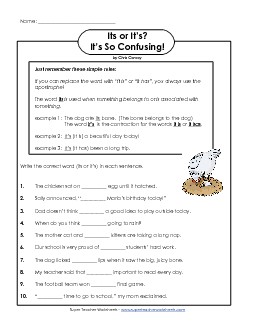 Its and It's Homophones Worksheet