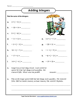 Adding Integers Free Worksheet