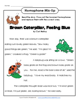 Little Gray Caterpillar Homophone Story Homophones Worksheet