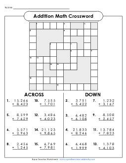 Addition Crossword (4 and 5-Digit) Worksheet