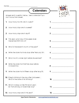 Calendars (Intermediate) Free Worksheet