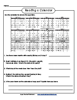 Yearly Calendar (Intermediate) Calendars Worksheet