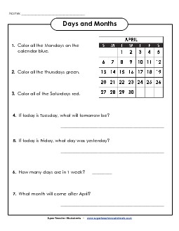 Calendar Questions (Basic) Calendars Worksheet