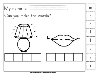 Build-a-Word: Lamp & Lips Phonics Beginningsounds Worksheet