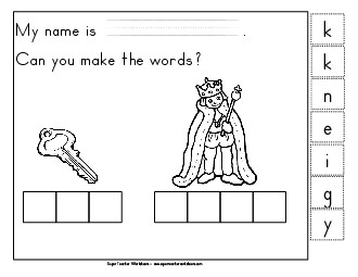 Build-a-Word: Key & King Phonics Beginningsounds Worksheet