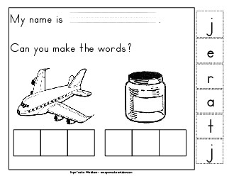 Build-a-Word: Jet & Jar Phonics Beginningsounds Worksheet