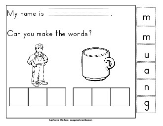 Build-a-Word: Man & Mug Phonics Beginningsounds Worksheet