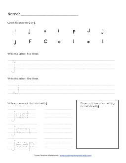 Letter J j - Practice Sheet Alphabet Worksheet