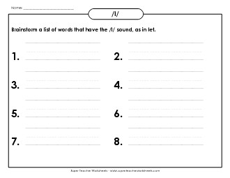 Brainstorm /l/ Words Phonics Words With Worksheet