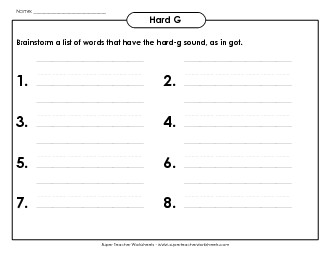 Brainstorm Hard-G Words Phonics Words With Worksheet