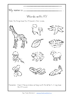 Words with F f Phonics Words With Worksheet