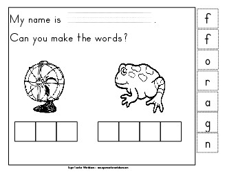 Build-a-Word: Fan & Frog Phonics Beginningsounds Worksheet