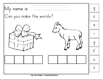 Build-a-Word: Gift and Goat Free Phonics Beginningsounds Worksheet