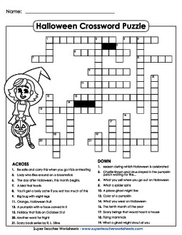 Halloween Crossword Puzzle Holiday Worksheet