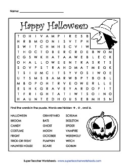 Halloween Word Search Wordsearch Worksheet