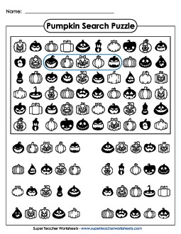 Pumpkin Search Puzzle Holiday Worksheet