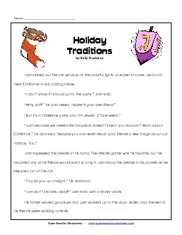 Holiday Traditions (Fiction Story) Christmas Worksheet