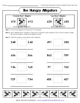 3-Digit Alligators Place Value Worksheet