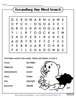 Groundhog Day Word Search (Basic) Worksheet