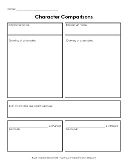 Character Comparisons 1 Graphic Organizers Worksheet