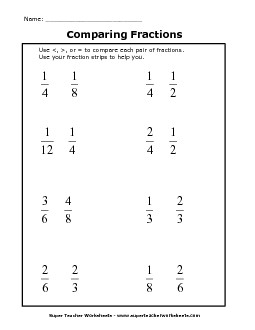 Comparing Fractions Worksheet