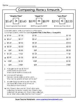 More Practice Comparing Money Free Place Value Worksheet