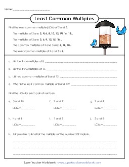 Least Common Multiple 5 Factors Worksheet