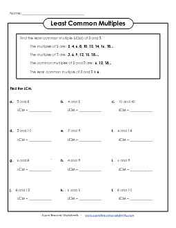 Least Common Multiple Factors Worksheet